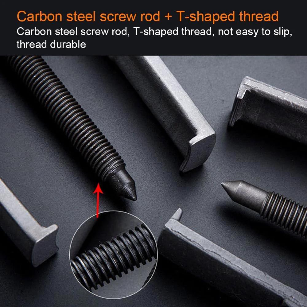 Carbon steel components of Two Jaws Bearing Puller/Remover with T-shaped thread, close-up view highlighting material and thread style.