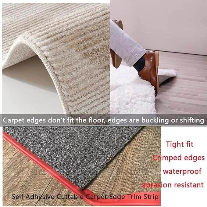 Self-adhesive cuttable carpet edge trim strip for smooth carpet to tile transition in doorway, black 16ft