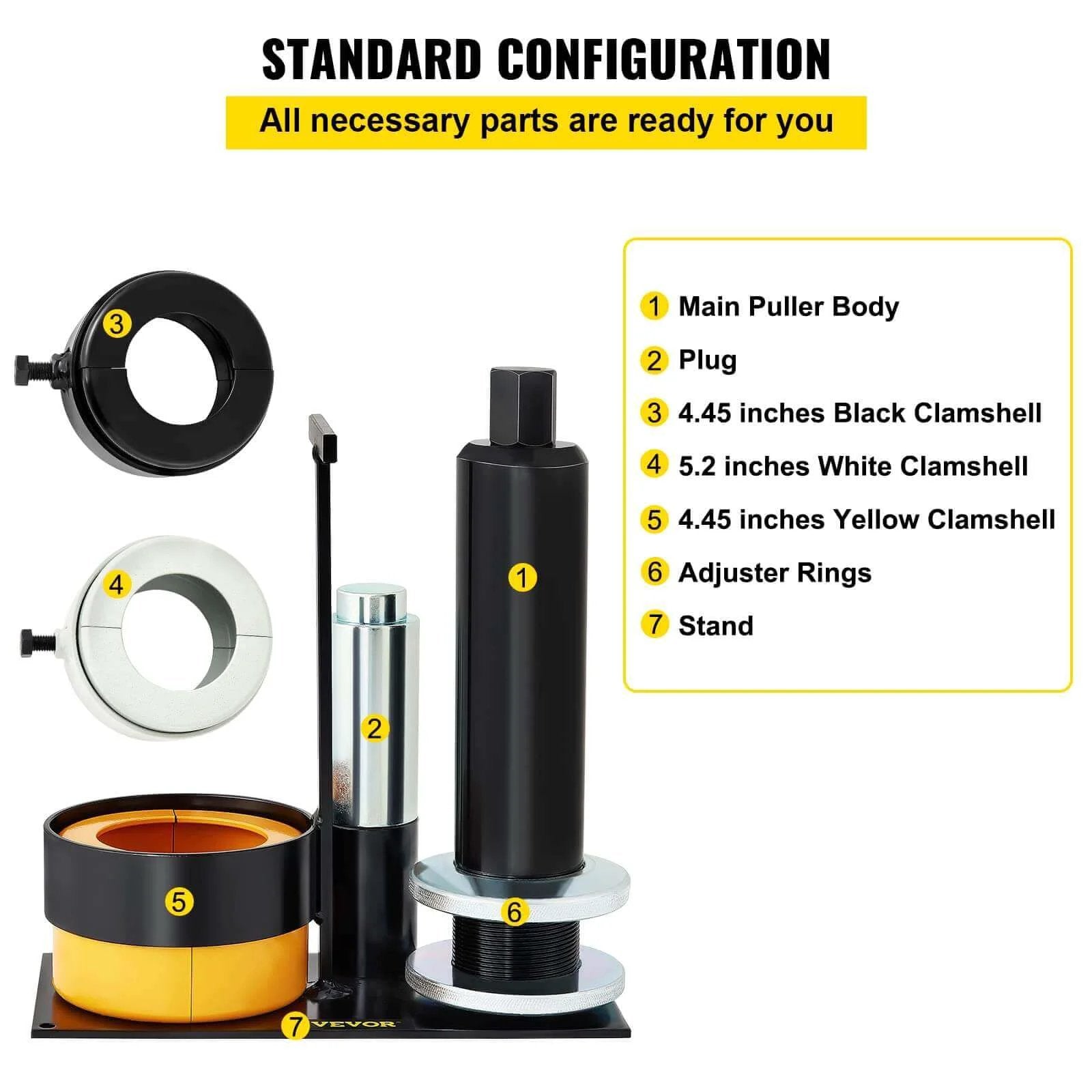 Carrier & Pinion Bearing Puller, Compatible with Dana 30,40,50,60,70, 80, Ford 10.25" Bearings, tool with 3 clamshells and parts