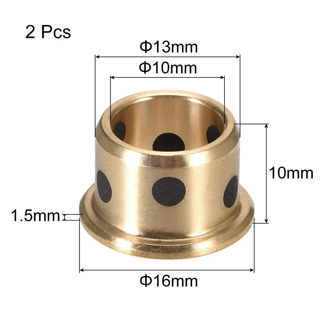 Flange Sleeve Bearing 10Mm Bore 13Mm Outer Diameter 10Mm Length 16Mm Flange Diameter 16Mm Flange Thickness 1 Point 5Mm Cast Brass Bushing 2 Pcs