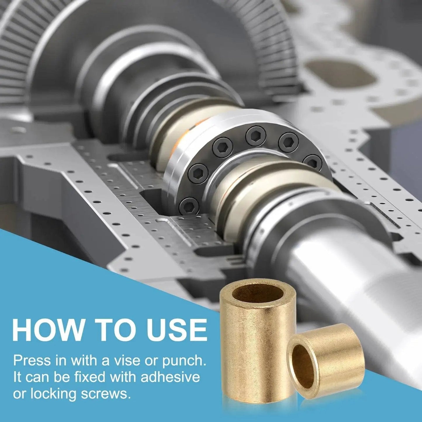 Self Lubricating Cast Brass Sleeve Bearings 6mm Bore 10mm OD 10mm Length Pack Of 8 Gold Tone Plain Shaft Bearings in machinery setup
