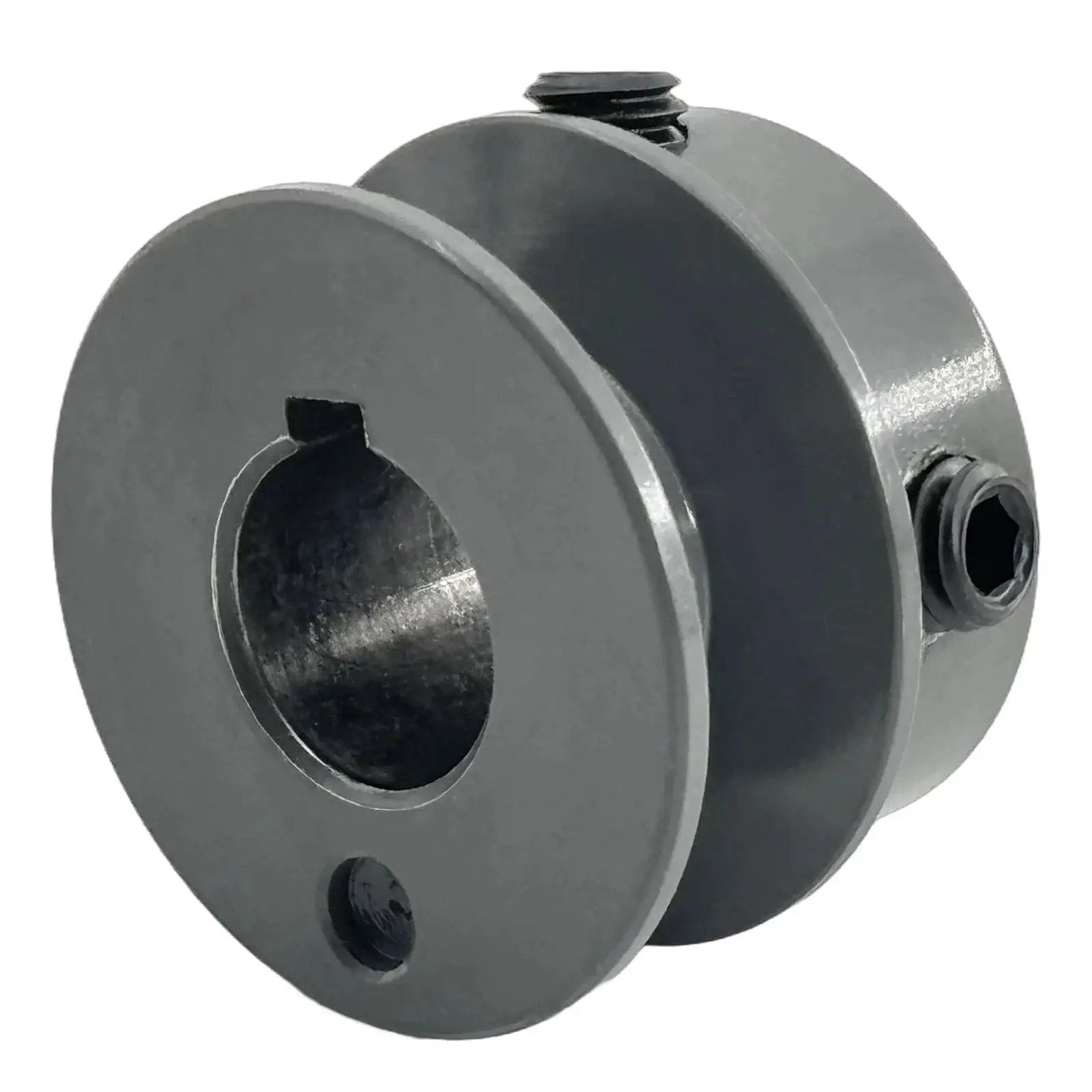 Side view of Cast Iron Belt Pulley AK1558 for V Belt Section A 3L 4L with 5/8 inch bore, outside diameter 1.55 inches, 1 groove.