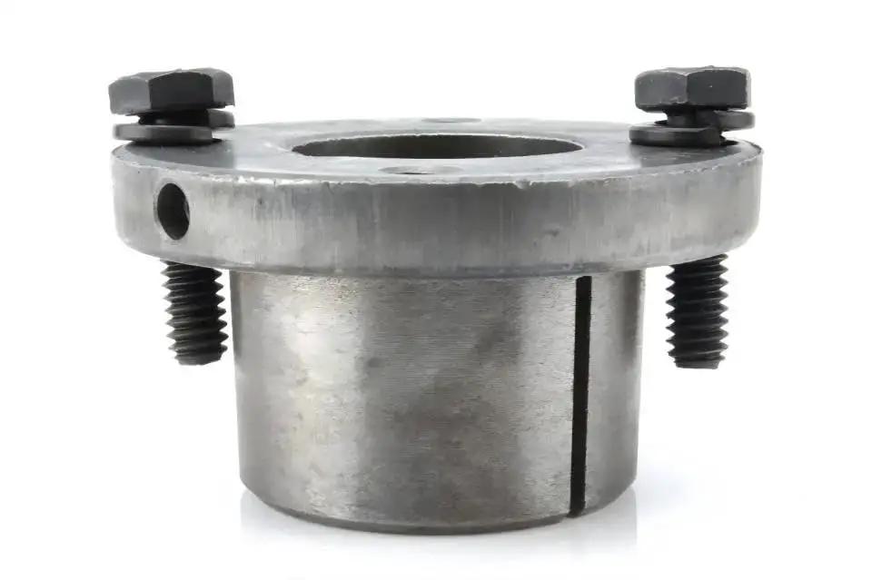 Efficient 7.75 inch dual groove cast iron pulley with a 1-1/8 inch bushing side view showing two-piece secure construction