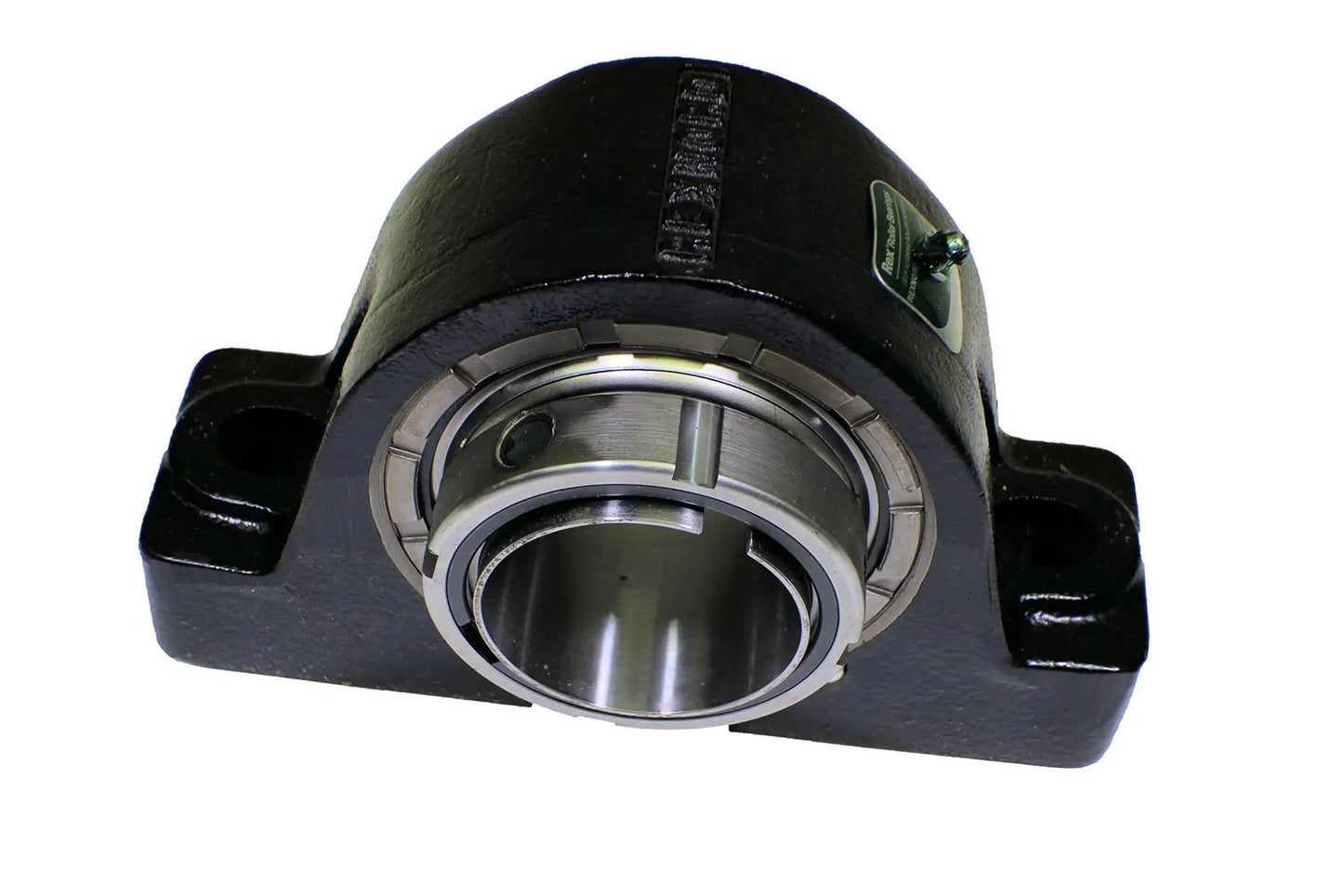 Front view of Shurlok Adapter Mounted Pillow Block Bearing With Clearance Seals Built Tough Cast Iron Spherical Roller Housing Fits One And Fifteen Sixteenths Inch Shaft Base To Center Two Bolt Non Expansion Rexnord