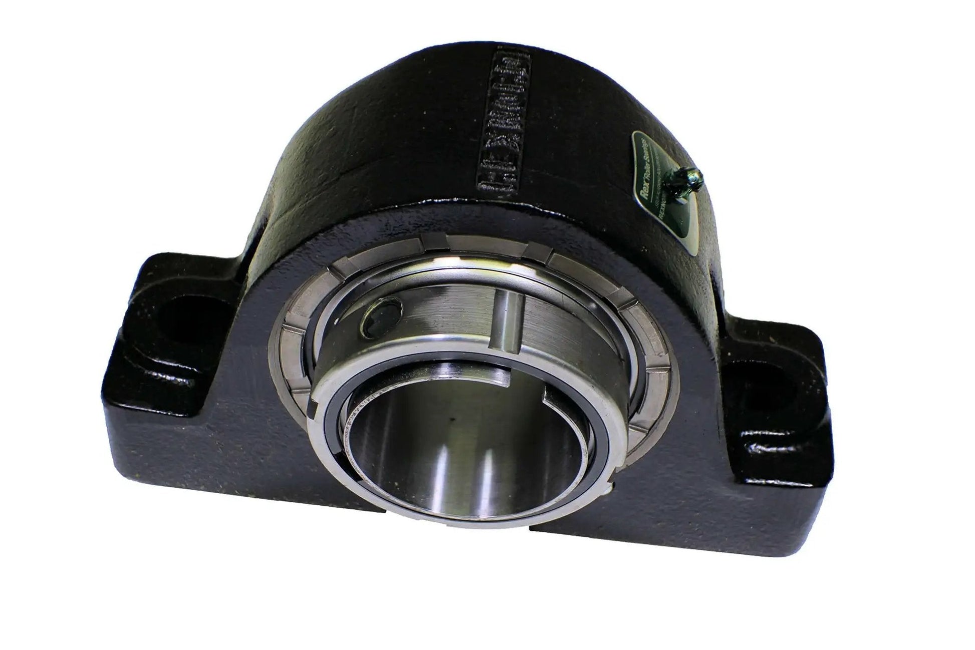 Front view of Shurlok Adapter Mounted Pillow Block Bearing With Clearance Seals Built Tough Cast Iron Spherical Roller Housing Fits One And Fifteen Sixteenths Inch Shaft Base To Center Two Bolt Non Expansion Rexnord
