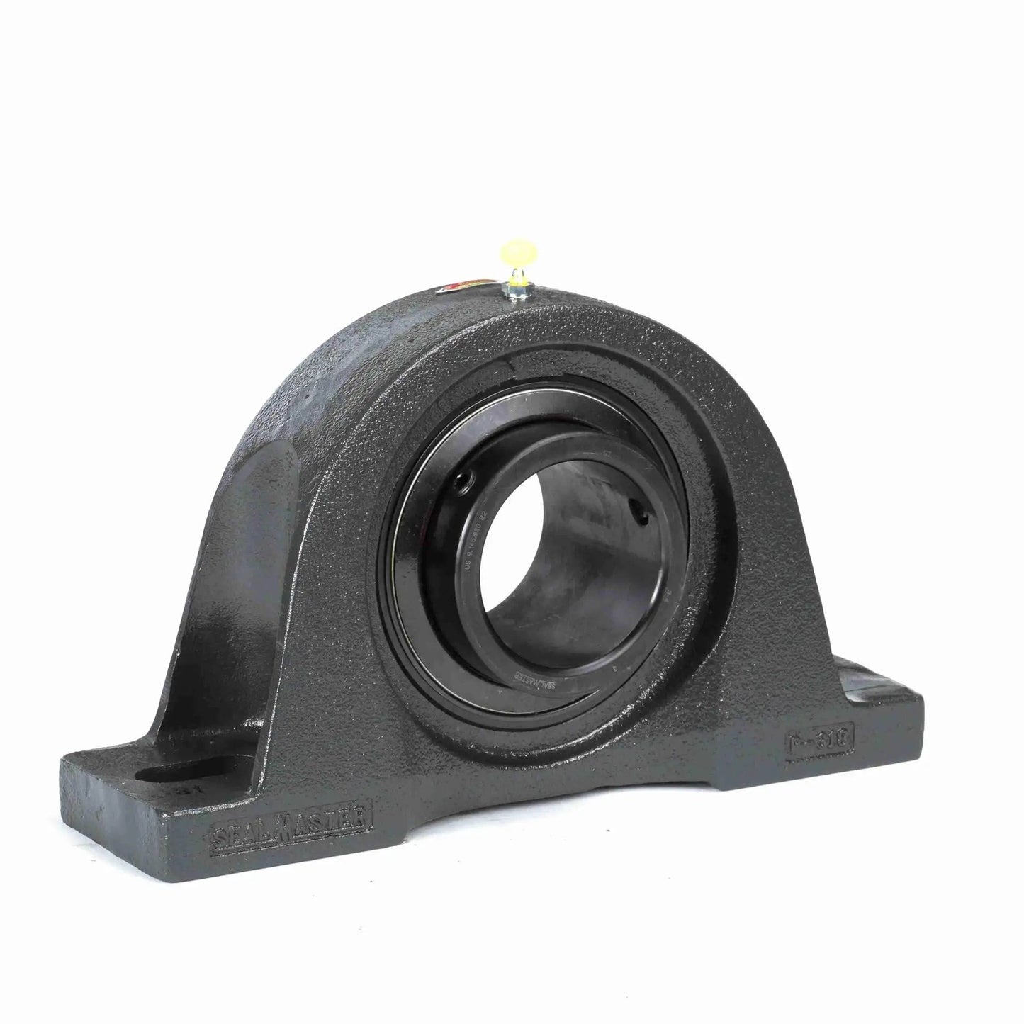 Front view of Mounted Cast Iron Pillow Block Bearing, Two Bolt Design, High Rigidity Ball Bearing Unit With Setscrew Lock MP 64 Sealmaster.