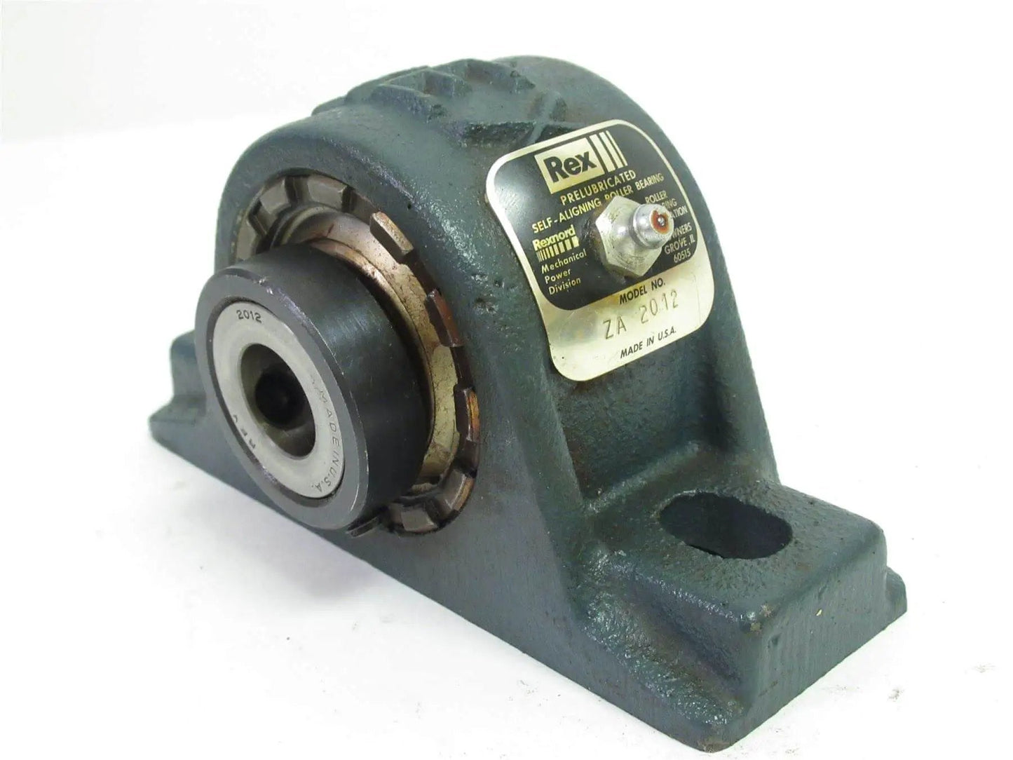 Rugged Cast Iron Spherical Roller Pillow Block Bearing With Two Bolt Mount And Set Screw Locking Collar Clearance Seal Non Expansion For Three Quarter Inch Shaft One And Nine Sixteenths Inch Base To Center And Four And Three Eighths Inch Bolt Centers, front view