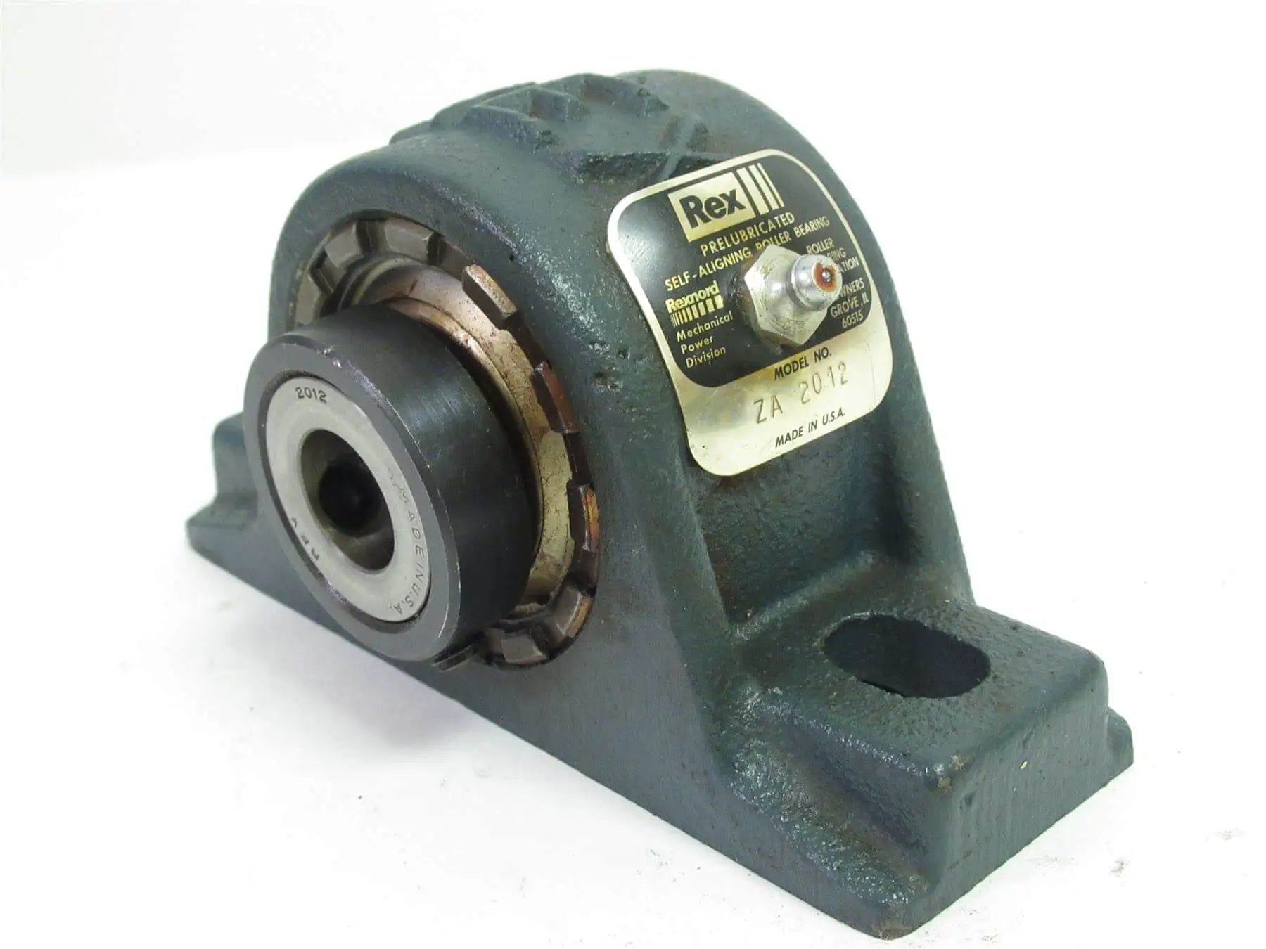 Rugged Cast Iron Spherical Roller Pillow Block Bearing With Two Bolt Mount And Set Screw Locking Collar Clearance Seal Non Expansion For Three Quarter Inch Shaft One And Nine Sixteenths Inch Base To Center And Four And Three Eighths Inch Bolt Centers, front view