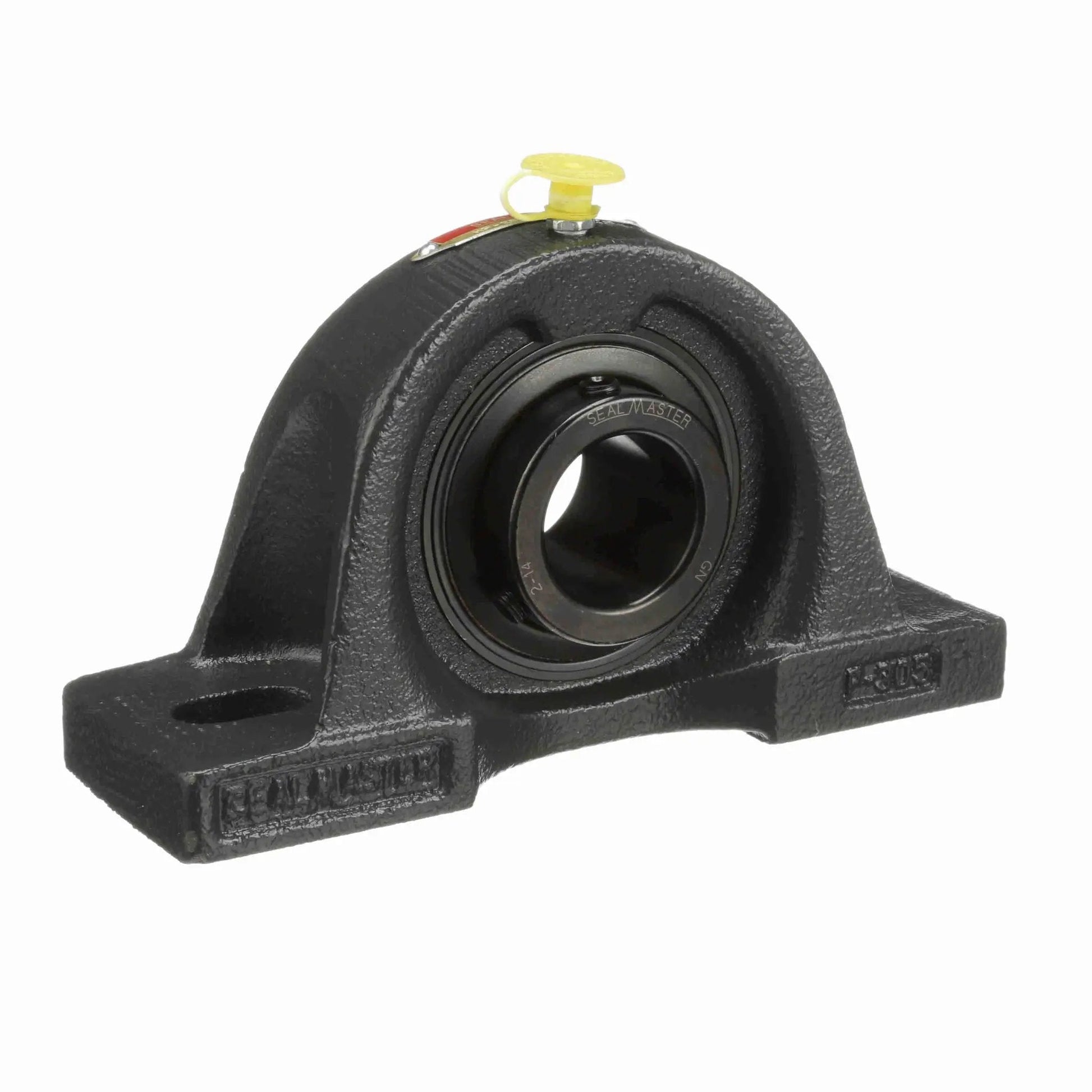 Robust mounted pillow block bearing in solid cast iron with two-bolt base, front view, suitable for normal to medium duty applications.