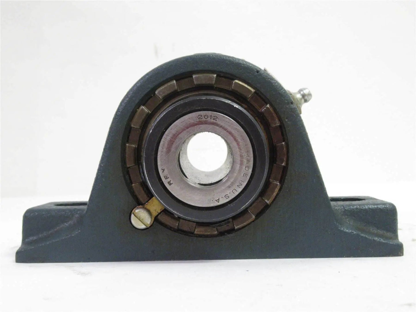 Front view of Rugged Cast Iron Spherical Roller Pillow Block Bearing With Two Bolt Mount And Set Screw Locking Collar Clearance Seal Non Expansion