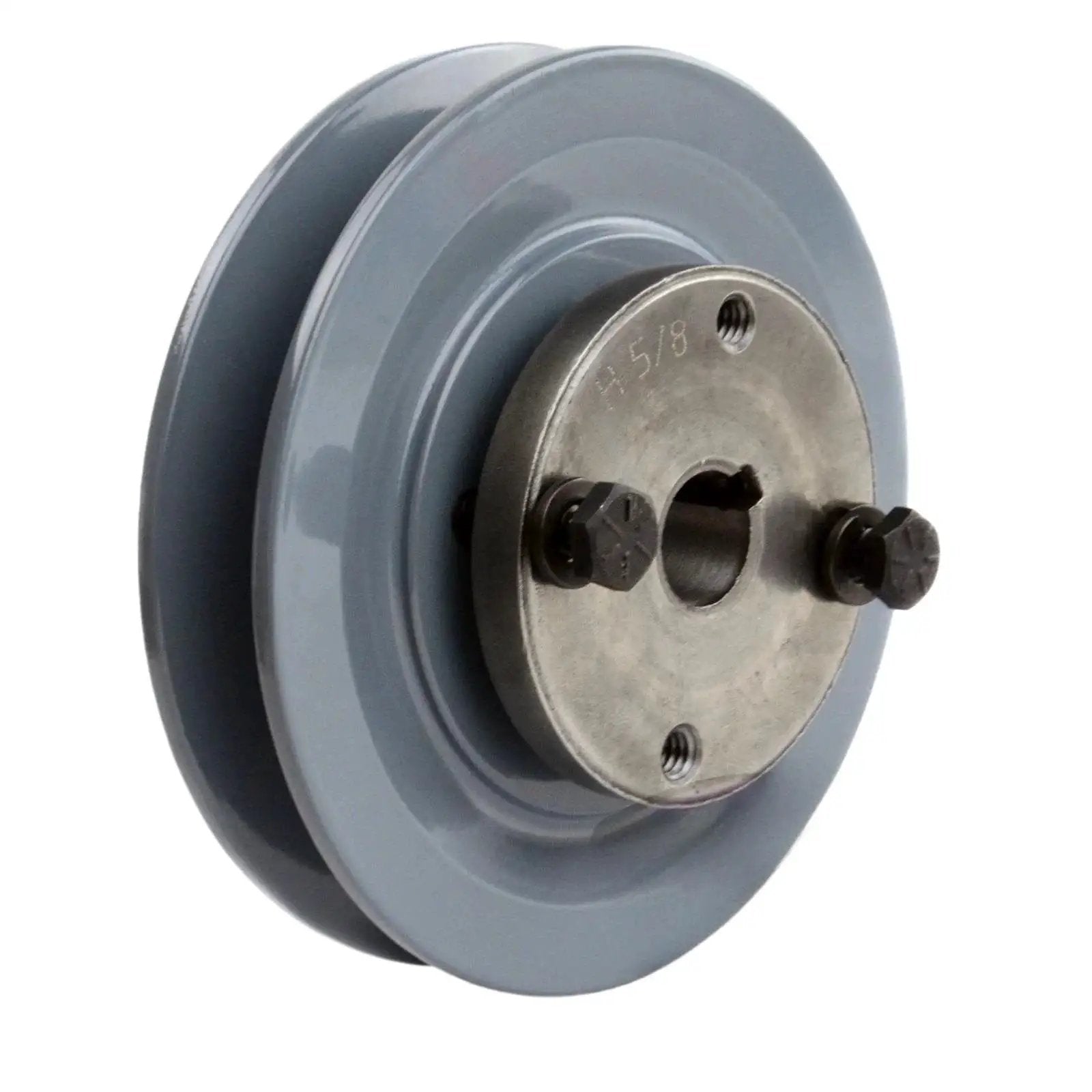 Durable 4.5 Inch Cast Iron Single Groove Pulley Designed For 5L Belts With A 5/8 Inch Bushing, side view