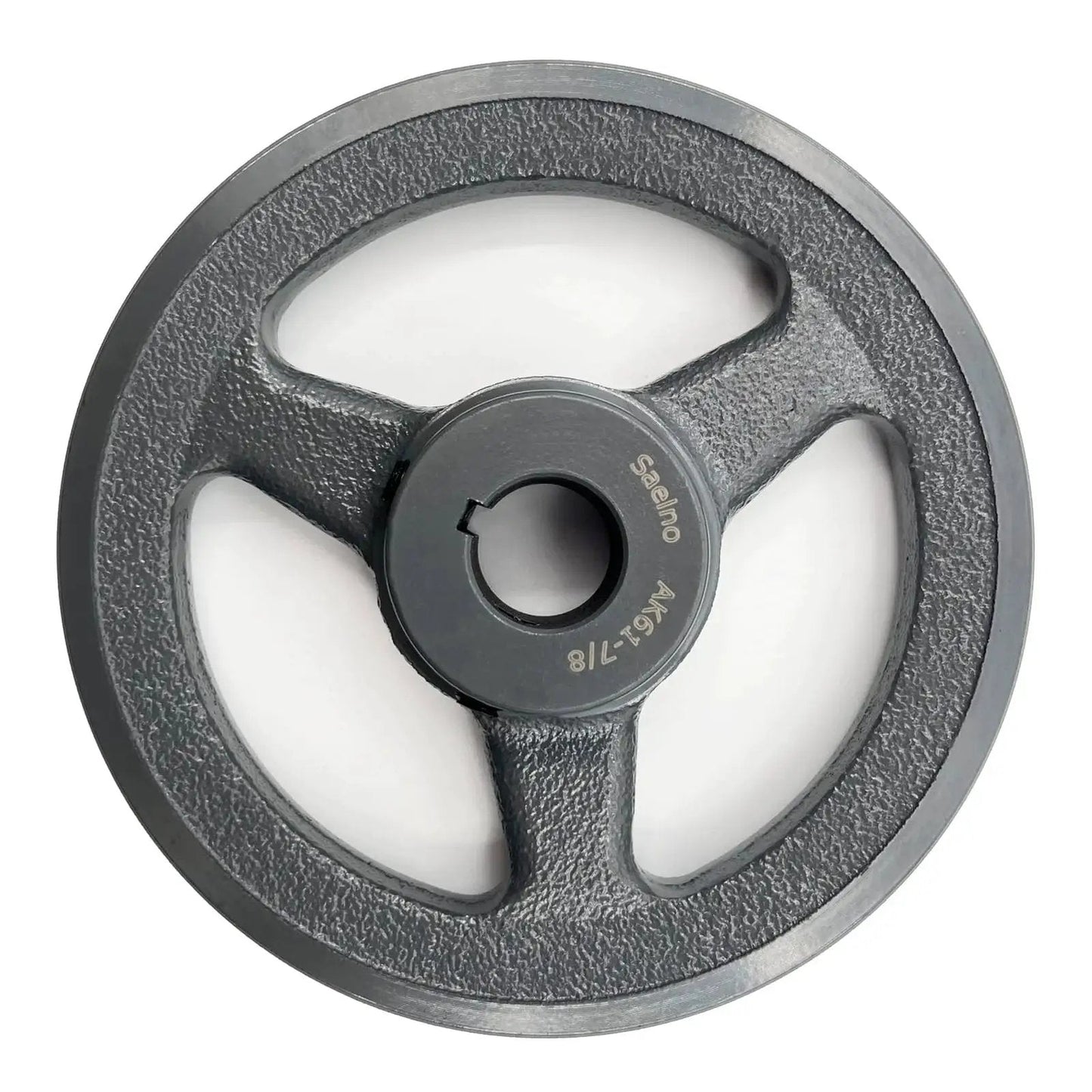 Top view of Beefy 5.95 Inch Outside Diameter V Belt Pulley With Seven Eighths Inch Bore Cast Iron Construction For AX 3L 4L V Belts