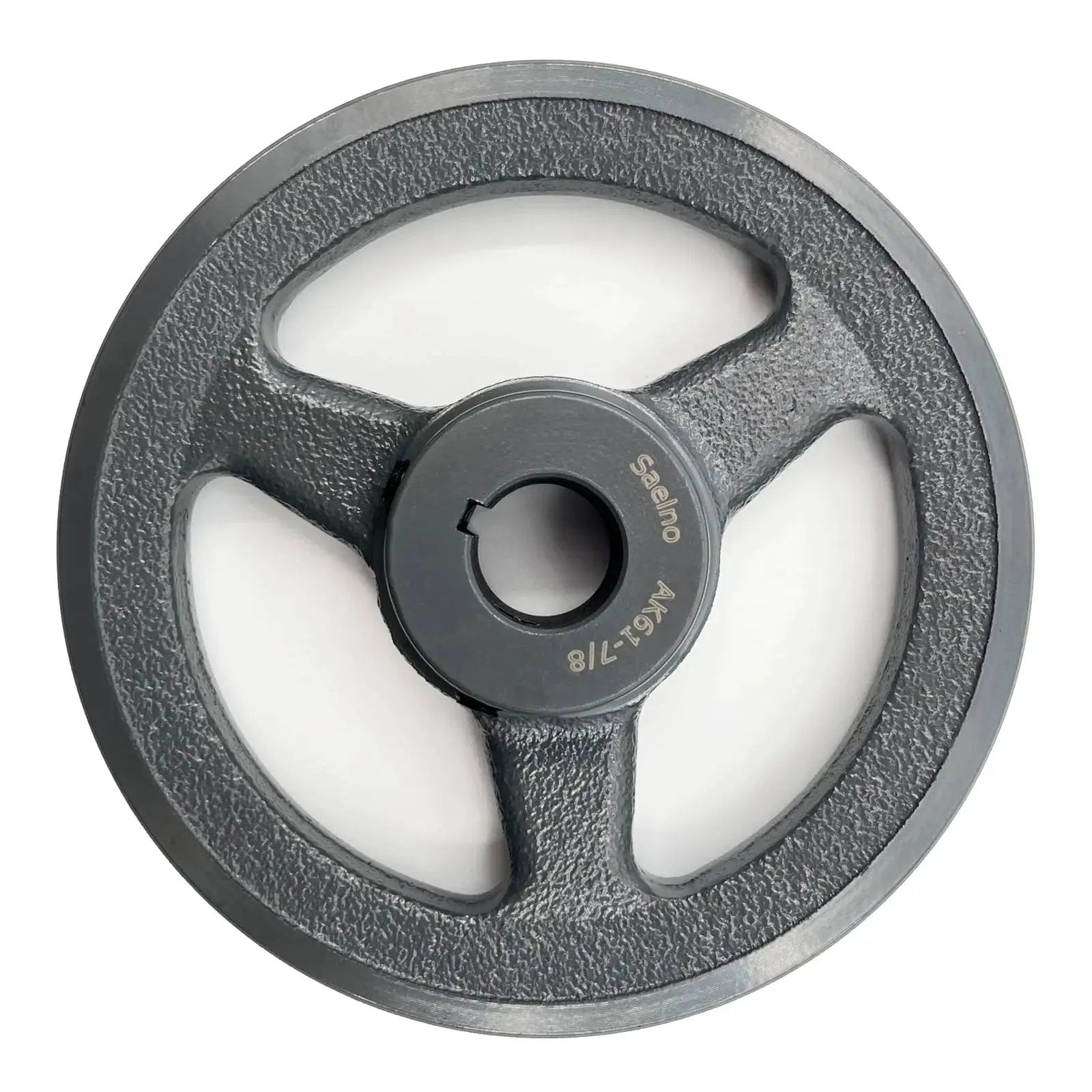 Top view of Beefy 5.95 Inch Outside Diameter V Belt Pulley With Seven Eighths Inch Bore Cast Iron Construction For AX 3L 4L V Belts