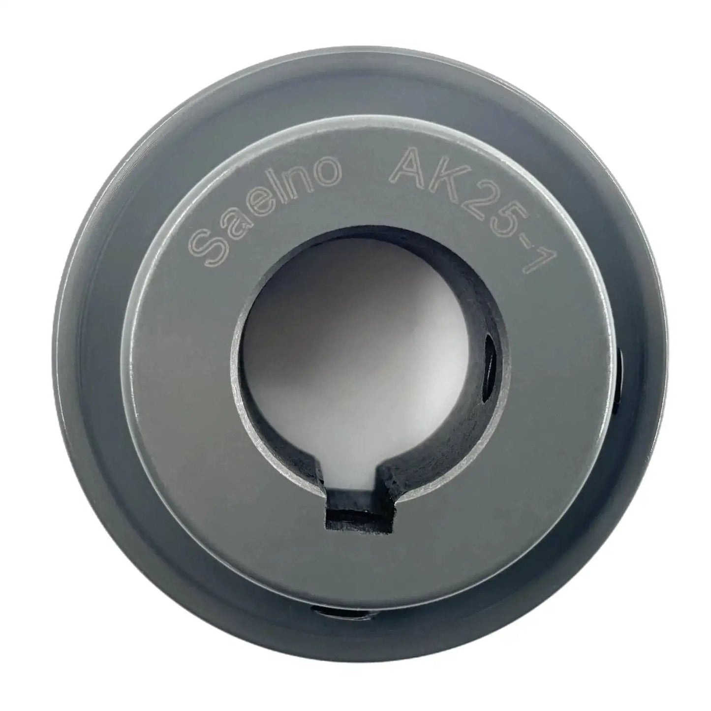 Front view of V Belt Pulley 1 Inch Bore 2.5 Inch OD Single Groove Cast Iron Sheave with visible keyseat and anti-rust coating AK251 Pulley
