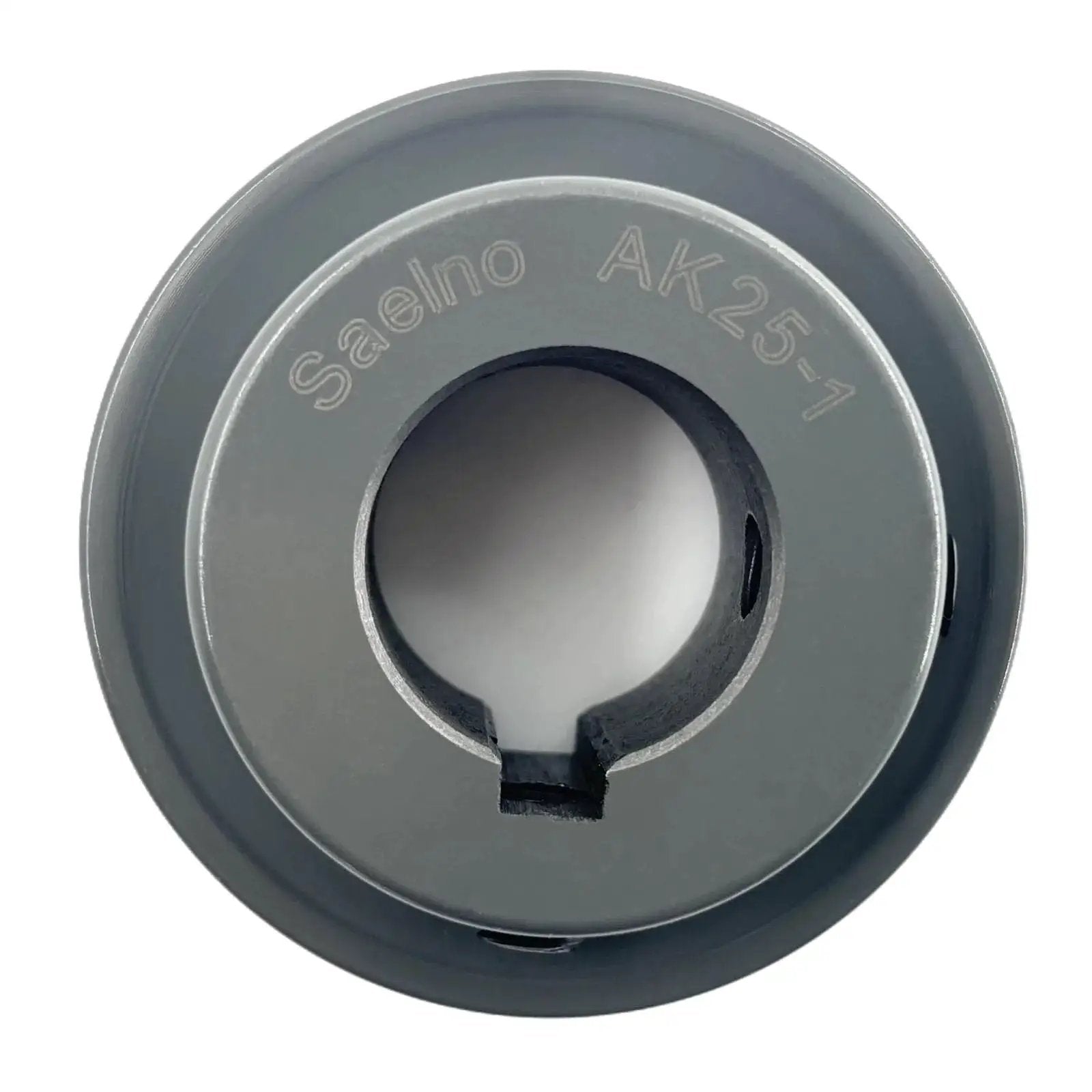 Front view of V Belt Pulley 1 Inch Bore 2.5 Inch OD Single Groove Cast Iron Sheave with visible keyseat and anti-rust coating AK251 Pulley