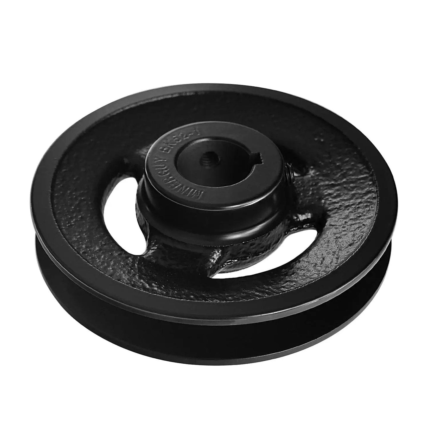 Sturdy 1 Inch Bore V Belt Pulley In Cast Iron, 4.9 Inch Outside Diameter, single groove for 4L 5L or B belts, side view