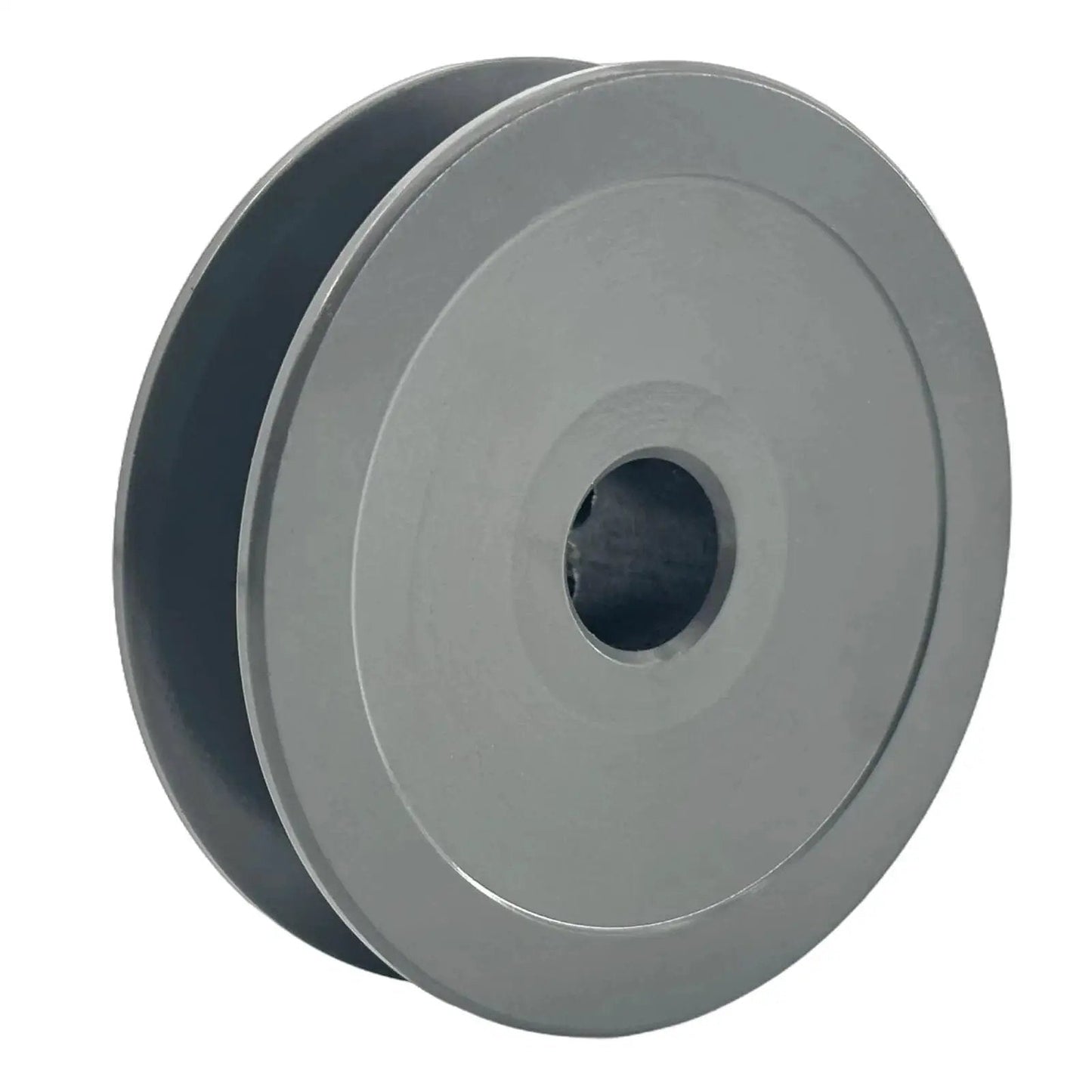 Side view of Two And A Half Inch Outer Diameter One Groove V Belt Pulley For A 3L And 4L Belts Cast Iron Sheave With One Half Inch Bore AK2512 Pulley Static Balanced And Rust Resistant Finish Beefy Built To Last
