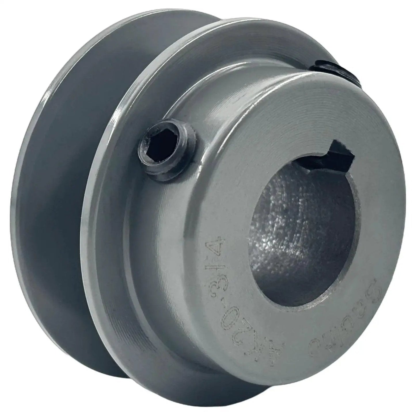 Side view of Two Inch Outside Diameter V Belt Pulley With One Groove For Three Quarter Inch Bore Cast Iron Motor Pulley Suitable For A Belt Section Three L And Four L With Standard Keyseat Three Sixteenth By Three Thirty Second Not For Toothed Belts