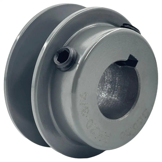 Side view of Two Inch Outside Diameter V Belt Pulley With One Groove For Three Quarter Inch Bore Cast Iron Motor Pulley Suitable For A Belt Section Three L And Four L With Standard Keyseat Three Sixteenth By Three Thirty Second Not For Toothed Belts