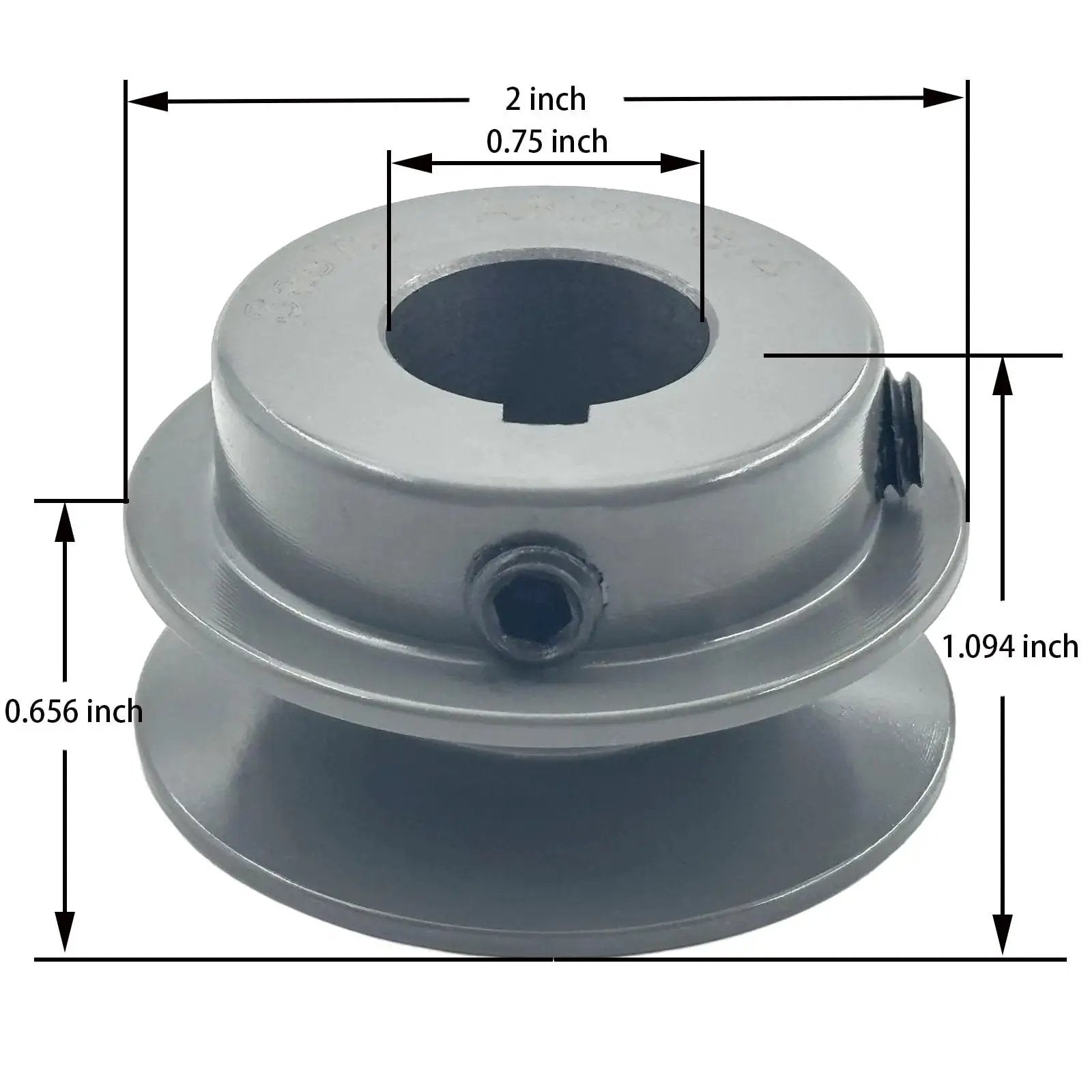 Two Inch Outside Diameter V Belt Pulley With One Groove For Three Quarter Inch Bore Cast Iron Motor Pulley with dimensions shown
