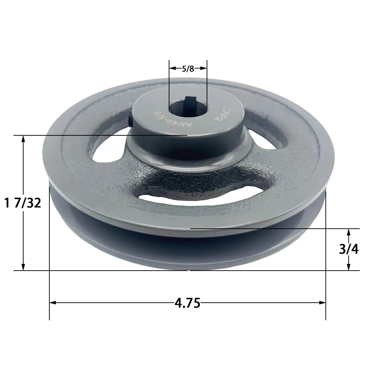 V Belt Pulley 4.75 Inch Outer Diameter With Five Eighth Inch Fixed Bore Cast Iron AK Single Groove For A 3L And 4L V Belts