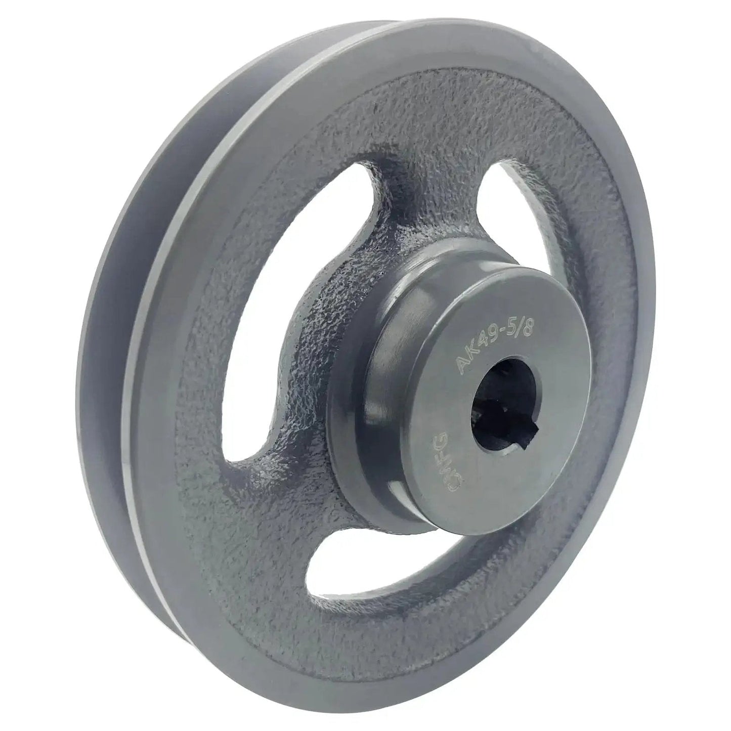 Side view of V Belt Pulley 4.75 Inch Outer Diameter With Five Eighth Inch Fixed Bore Cast Iron AK Single Groove for 3L and 4L V Belts