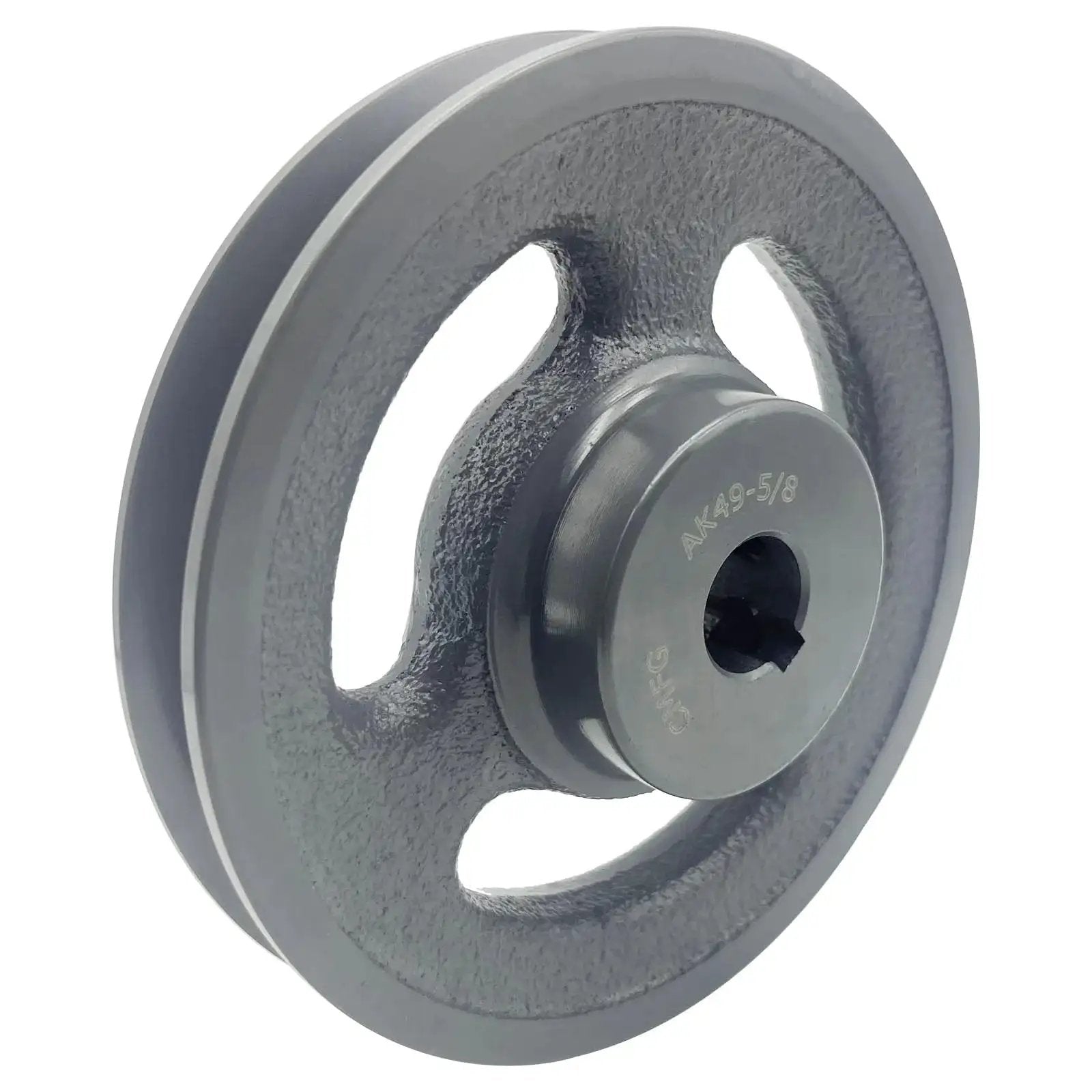 Side view of V Belt Pulley 4.75 Inch Outer Diameter With Five Eighth Inch Fixed Bore Cast Iron AK Single Groove for 3L and 4L V Belts