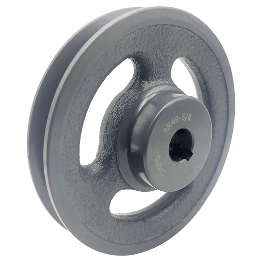 Side view of V Belt Pulley 4.75 Inch Outer Diameter With Five Eighth Inch Fixed Bore Cast Iron AK Single Groove for 3L and 4L V Belts