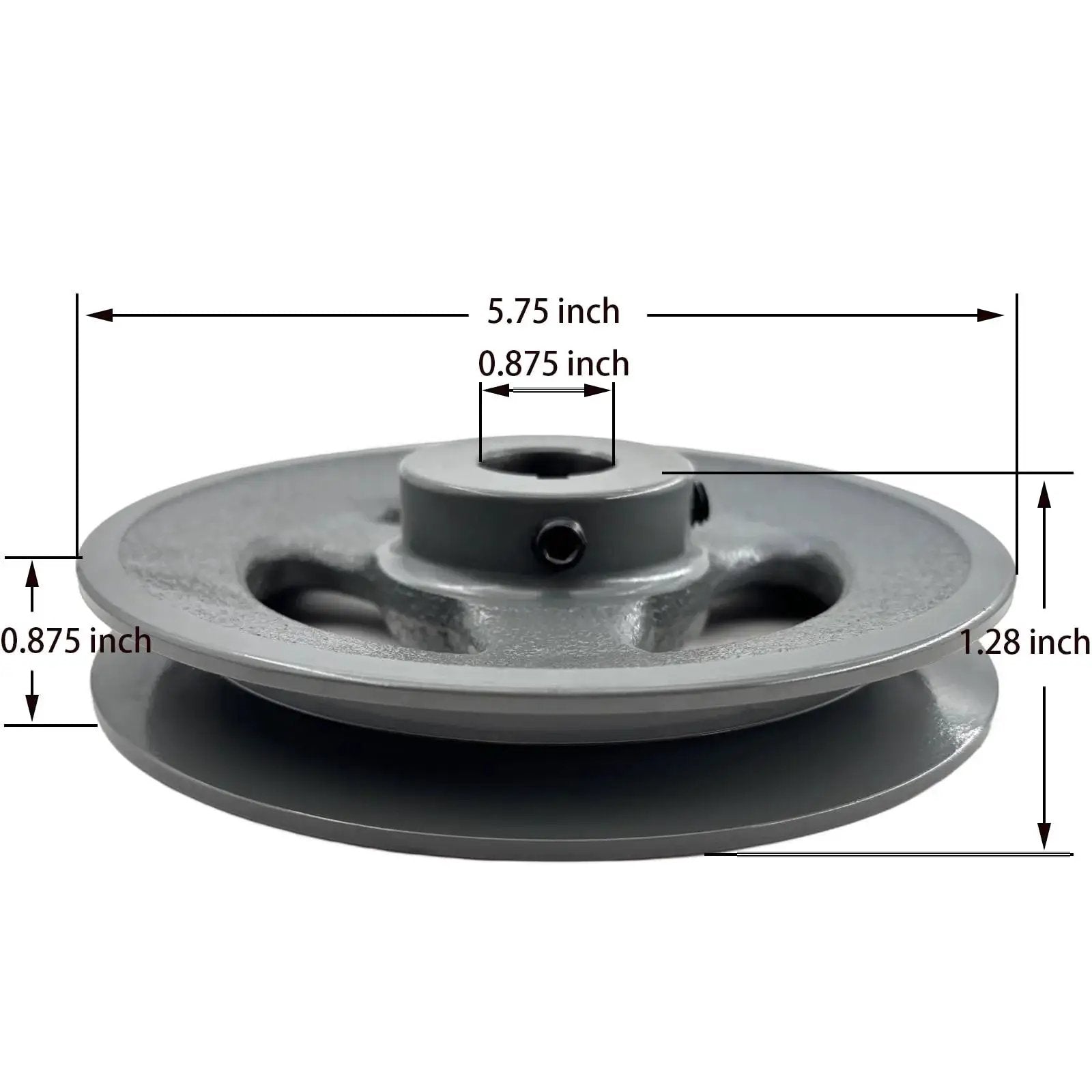 Heavy Duty Cast Iron V Belt Pulley With Seven Eighth Inch Bore And Five Point Seven Five Inch Outer Diameter One Groove, side view