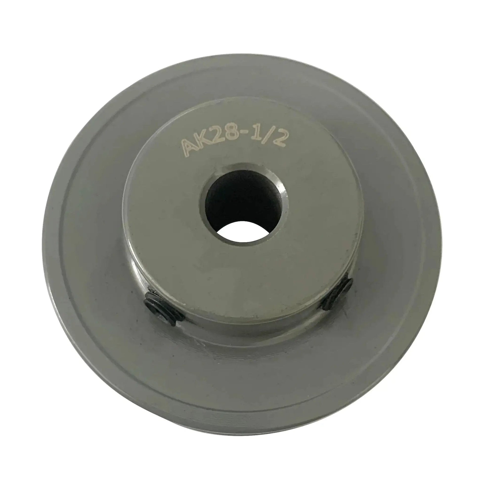 Front view of gray Beefy Cast Iron V Belt Pulley, 5.75 inch OD, 1 inch bore, for A, AX, 3L, 4L belts, single groove, durable and corrosion resistant.