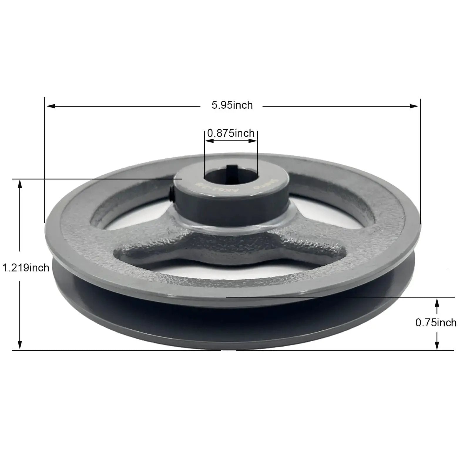 Beefy 5.95 Inch Outside Diameter V Belt Pulley With Seven Eighths Inch Bore Cast Iron Construction For AX 3L 4L V Belts AK6178 side view