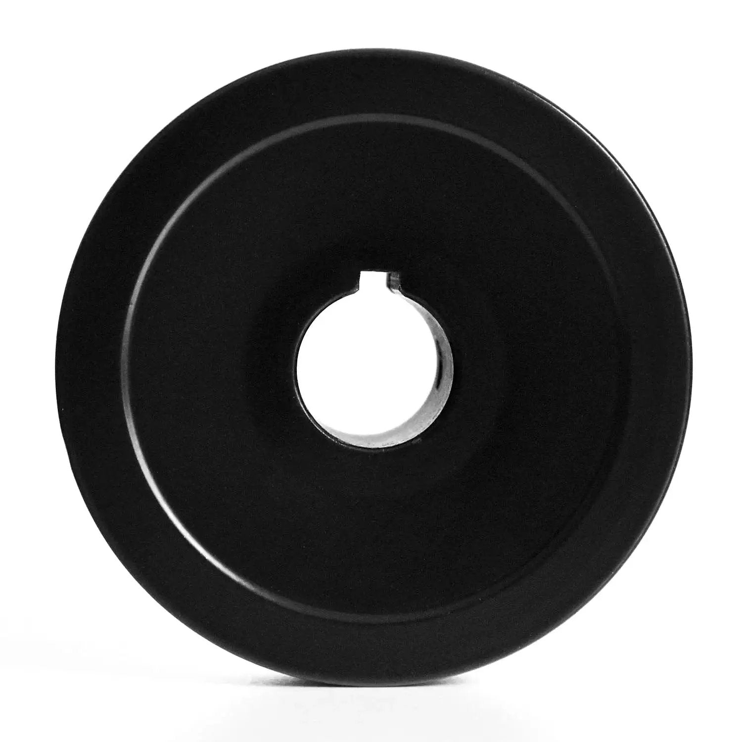 Front view of Single Groove V Belt Pulley For A AX 3L 4L Belts, Three Quarter Inch Bore, Three Inch Outer Diameter, Cast Iron Construction