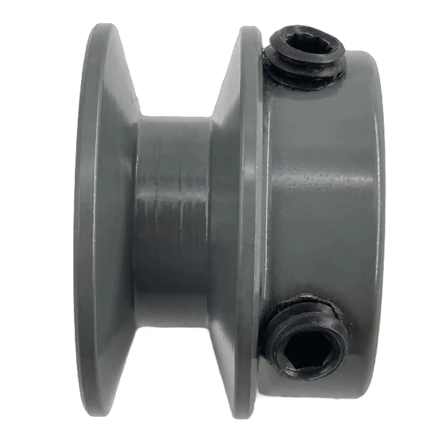 Side view of Cast Iron Belt Pulley AK1558 for V Belt Section A 3L 4L five eighths inch bore, 1.55 inch OD, one groove