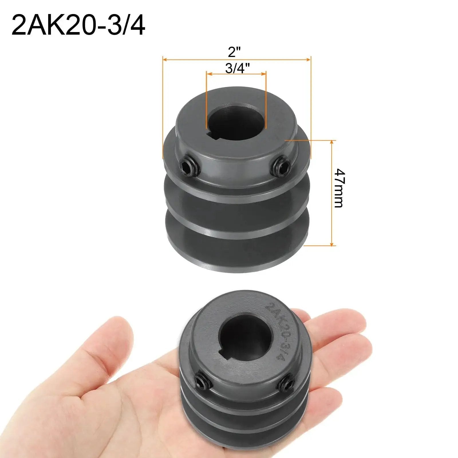 V Belt Sheave Double Groove Web Type Outer Diameter 2 Inch Bore 3/4 Inch Cast Iron Bored-To-Size in hand view