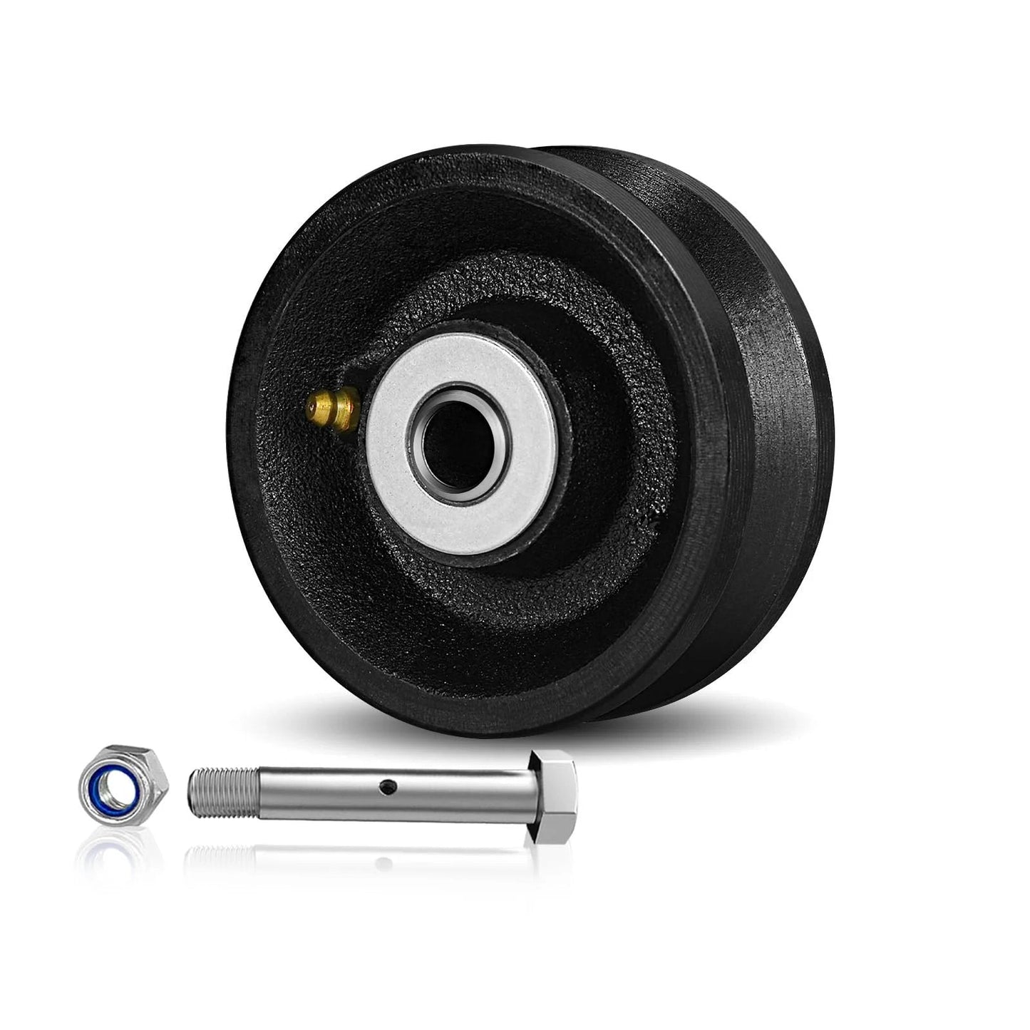 4 Inch By One And A Half Inch Cast Iron V Groove Wheel With Roller Bearing 600 Lbs Capacity Designed For Heavy Duty Roll Tracks And Sliding Gates Industrial Metal Casters For Rolling Applications Durable Black 1 Pack