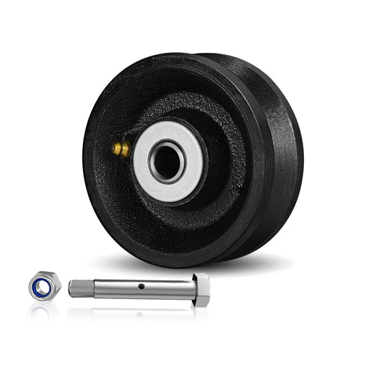4 Inch By One And A Half Inch Cast Iron V Groove Wheel With Roller Bearing 600 Lbs Capacity Designed For Heavy Duty Roll Tracks And Sliding Gates Industrial Metal Casters For Rolling Applications Durable Black 1 Pack