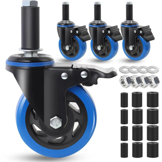 4 Inch Prep Table Caster Set Of 4 With Swivel Expanding Stem And Brakes For Stainless Steel Tables And Carts, Dual Bearing Design