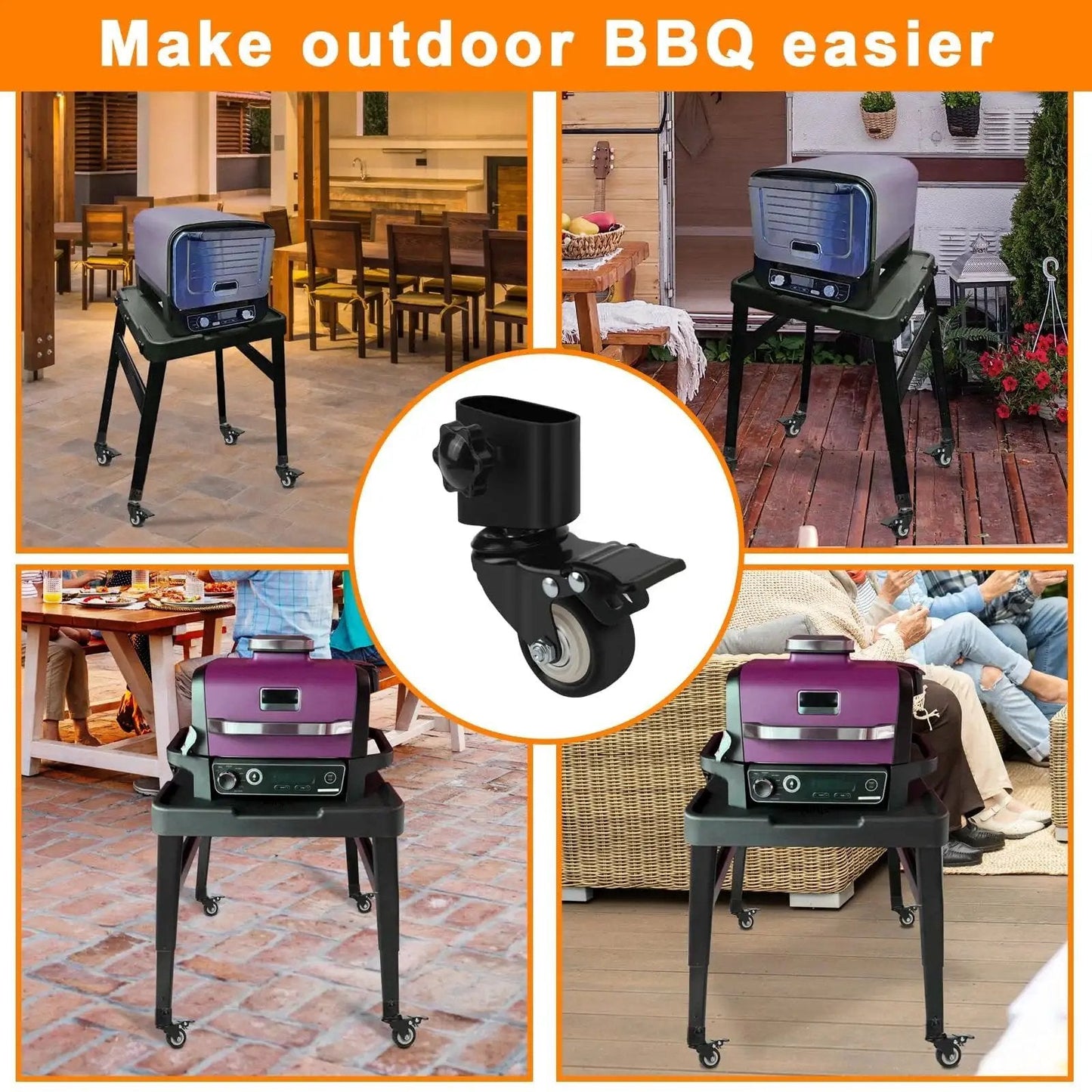 Heavy Duty Caster Wheel Kit With 360 Degree Swivel And Brake For Outdoor Ninja Stand XSKUNSTAND on grill stands