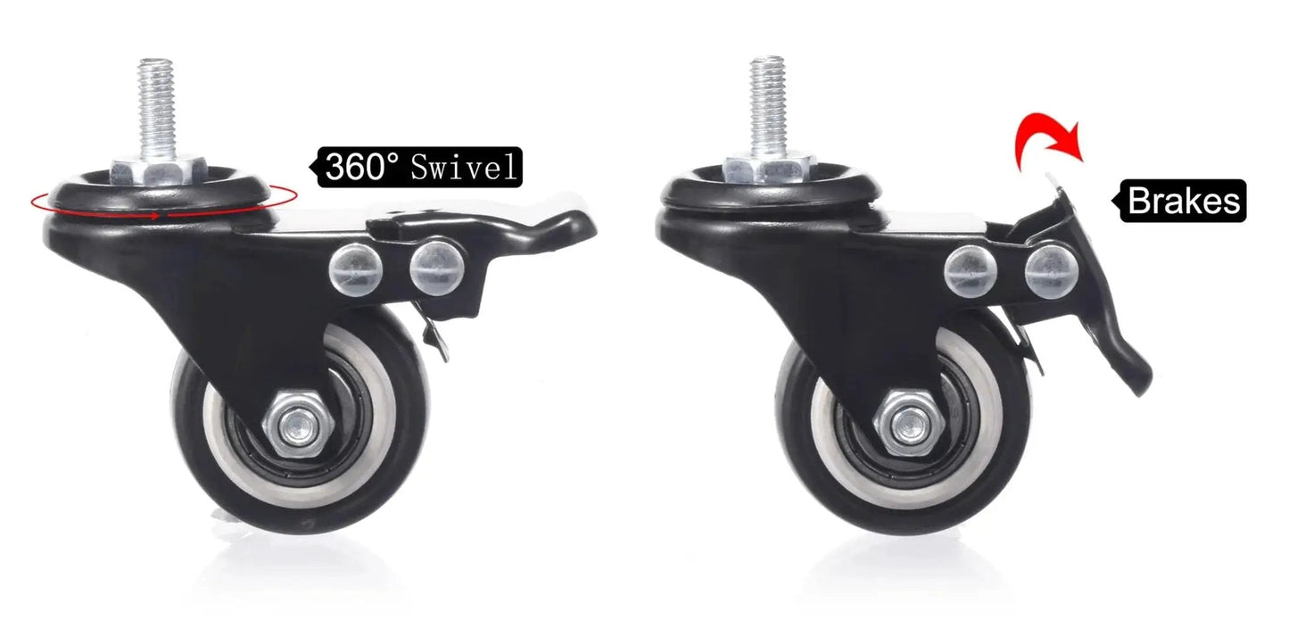 1.5 Inch Caster Wheels Set Of 4 Heavy Duty Swivel Casters With Brakes M6 X 15mm Threaded Stem PU Non Marring Wheels, side view