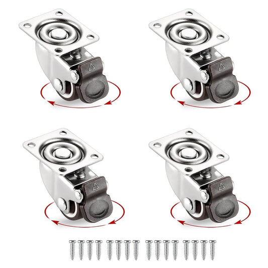 Set of 4 1 Inch Caster Wheels for Furniture Silent Bearing Swivel Plate Casters with Brakes and screws included