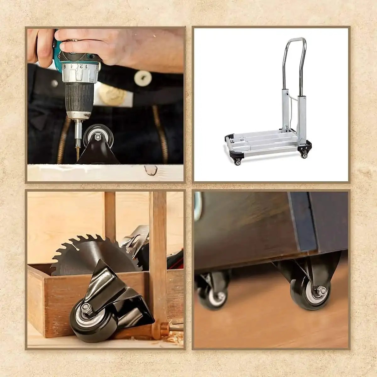 2 Inch Caster Wheels 12 Pack 6 Rigid Non Swivel Fixed Casters And 6 Swivel Plate Casters No Brake All Black Polyurethane Non Marking And Quiet 150 Lb Load Per Wheel For Furniture, Office Equipment, Displays And Mobile Carts installed on various equipment and furniture.