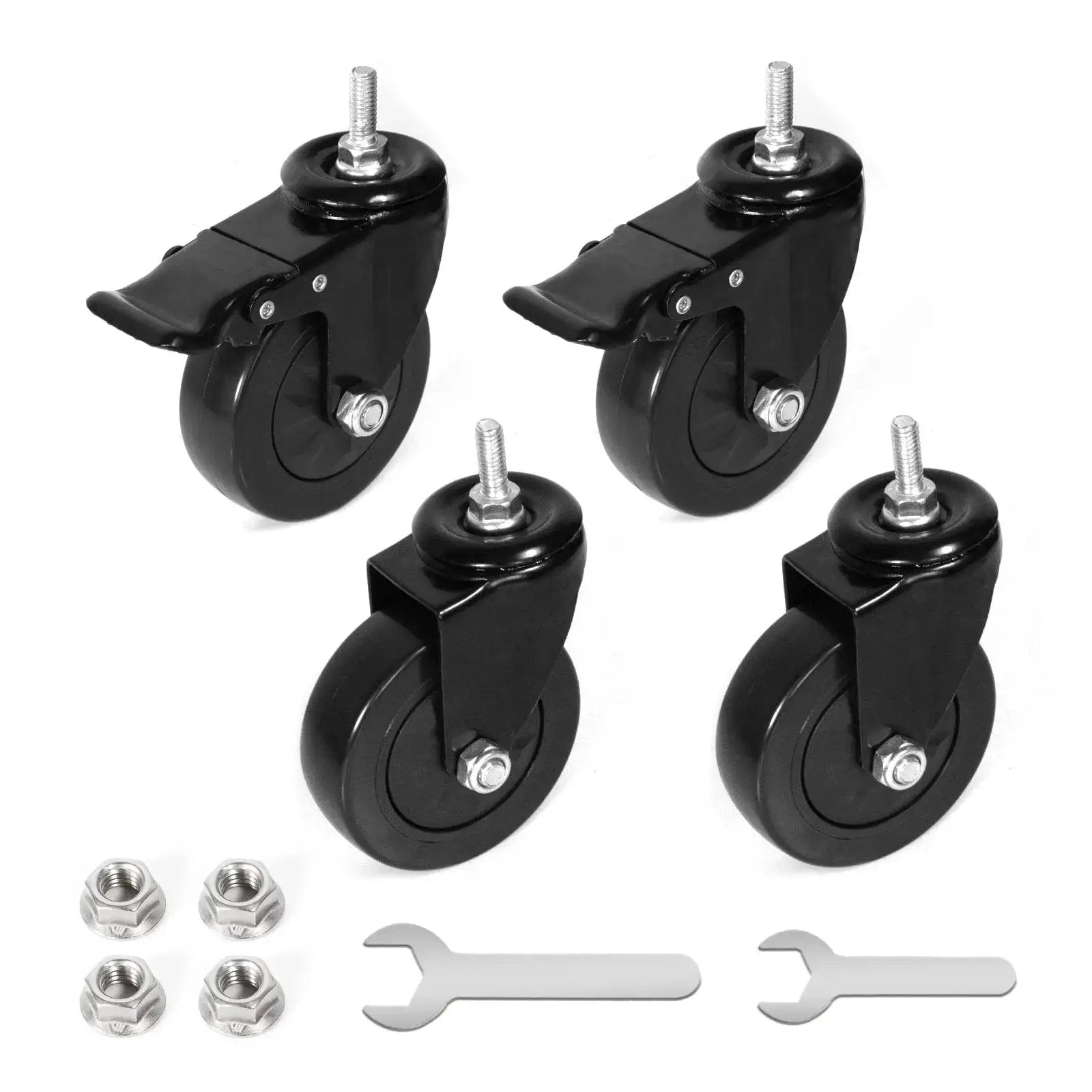 Caster Wheels 4 Inch Locking Stem Casters Swivel Stem Casters For Original Large Green Egg Rolling Cart Quiet Noiseless Threaded Stem Castors Set Of 4 Heavy Duty Black