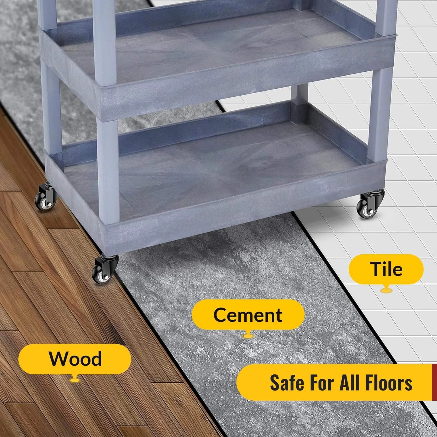 Cart on 2 Inch Caster Wheels Set of 4 No Brake Swivel Casters with 3/8 Inch 16 x 1 Threaded Stem, suitable for wood, cement, tile floors.