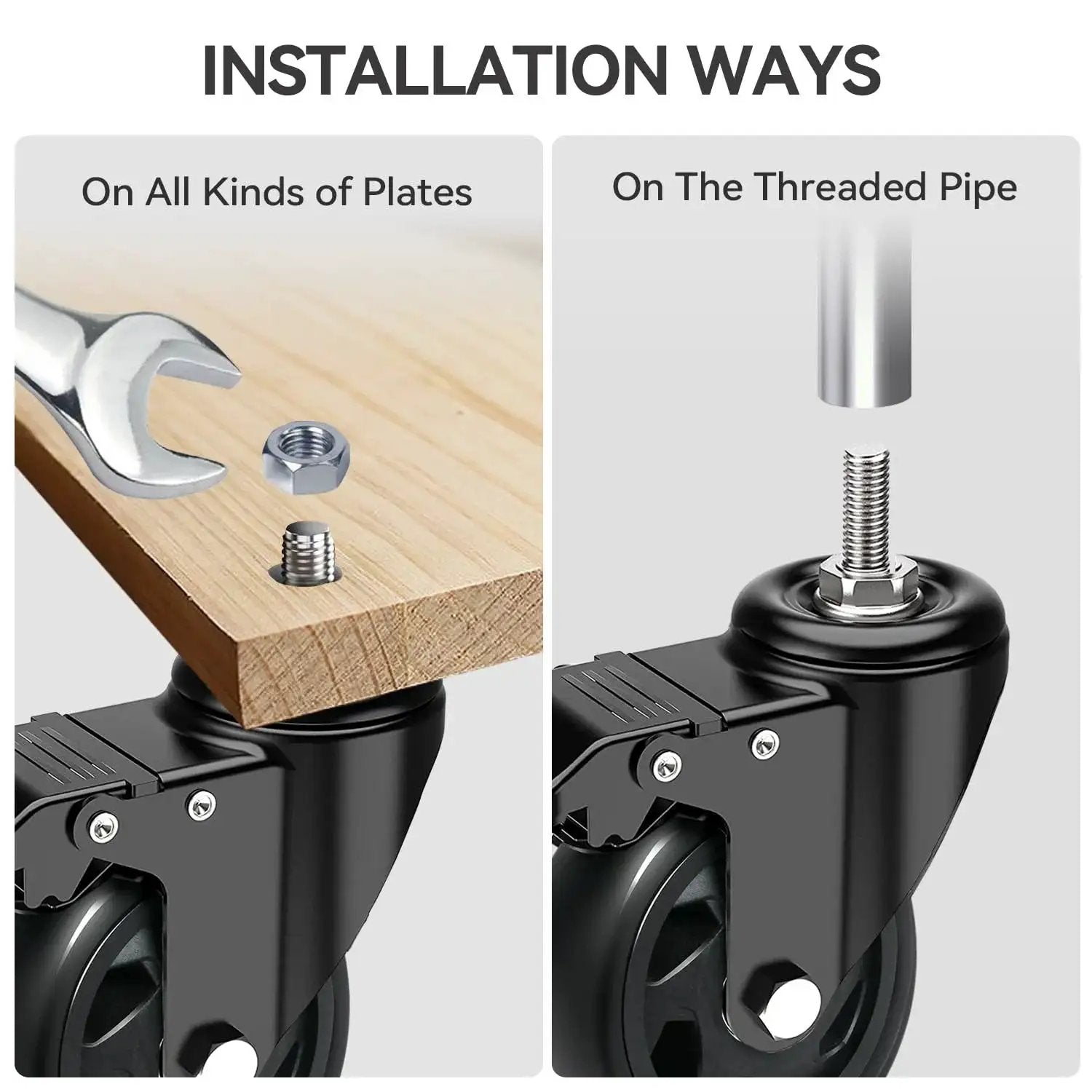 Installation guide for 4 Inch Swivel Threaded Stem Caster Wheels Set Of 4 Heavy Duty 2000 Lb Capacity Locking Casters UNC 3/8-16 X 1 Inch Stem Size