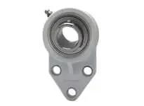 Front view of 1-1/4 in (31.75 mm) Set Screw Flange Bearing Single Unit with stainless fasteners and white plastic housing.