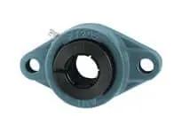 Front view of Single 25mm Wide Accu-Loc 2-Bolt Flange Unit UEFT205 with sealed ball insert and cast iron FT205 housing