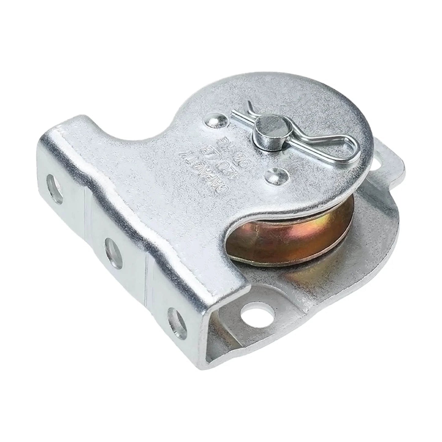 Ceiling Mount Single Pulley 1-1/2 Inch Wall Mount Pulley Ceiling Pulley for 3/8" Wire or Rope, Pack of 6, zinc-plated iron, side view