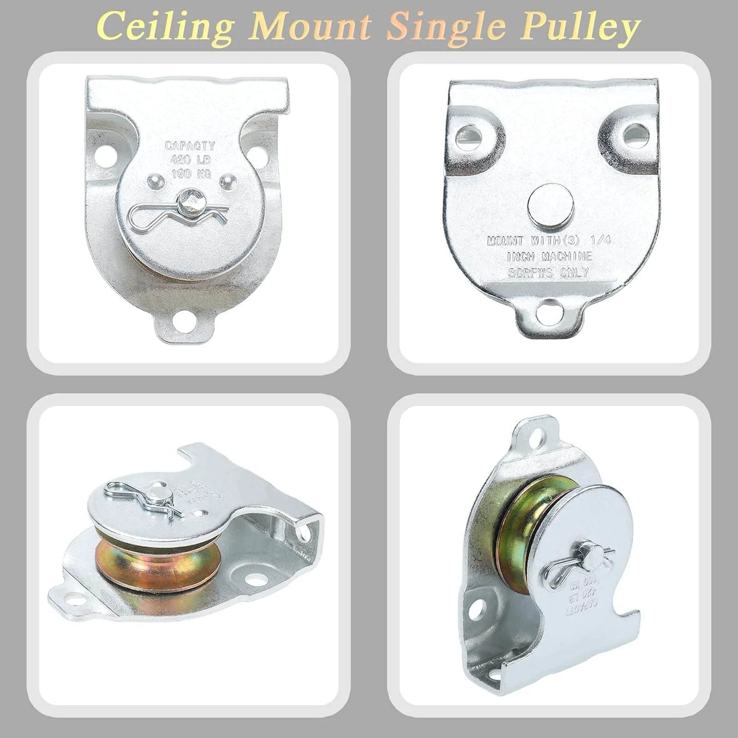 Ceiling Mount Single Pulley 1-1/2 Inch Wall Mount Pulley Ceiling Pulley for 3/8" Wire or Rope, Pack of 6, zinc-plated views