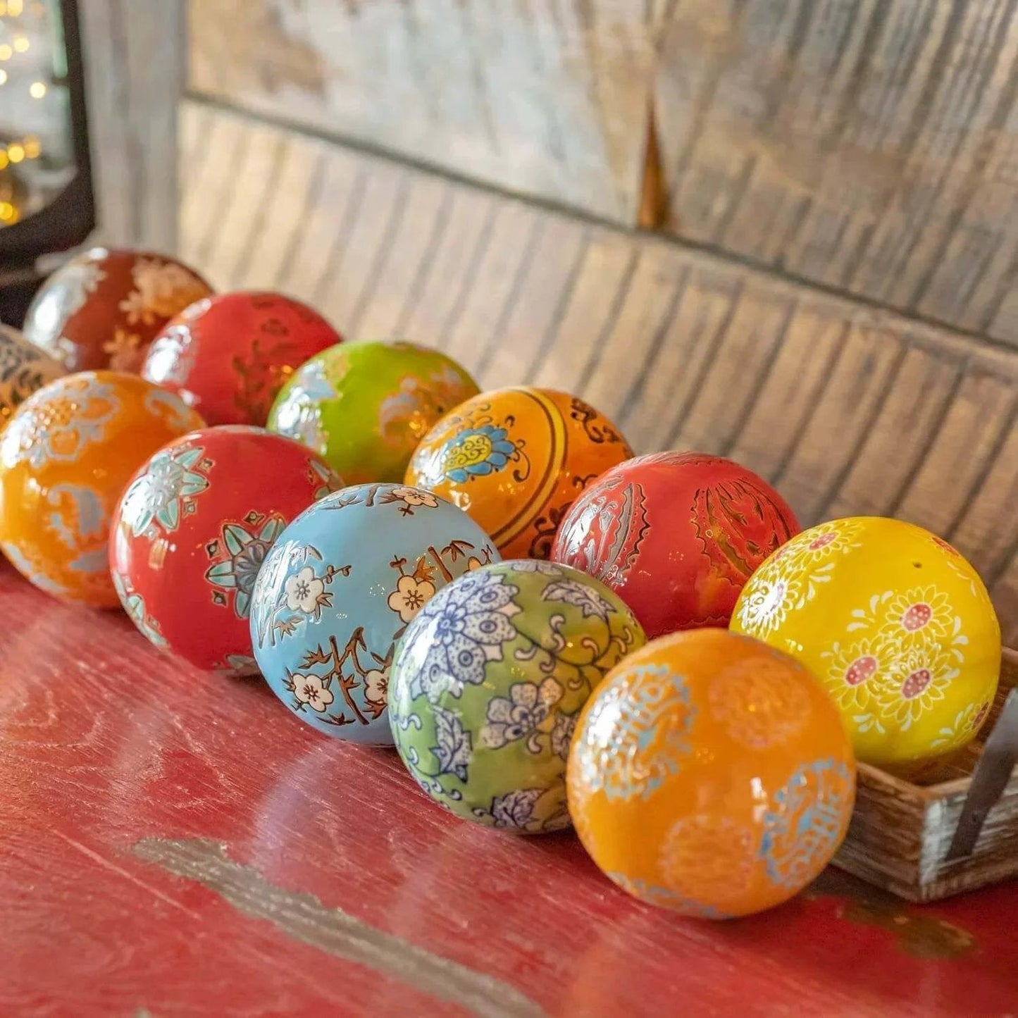 Pack of 12, 4-Inch Decorative Ceramic Porcelain Sailor Balls Tsugo Collection - Colorful Balls on display