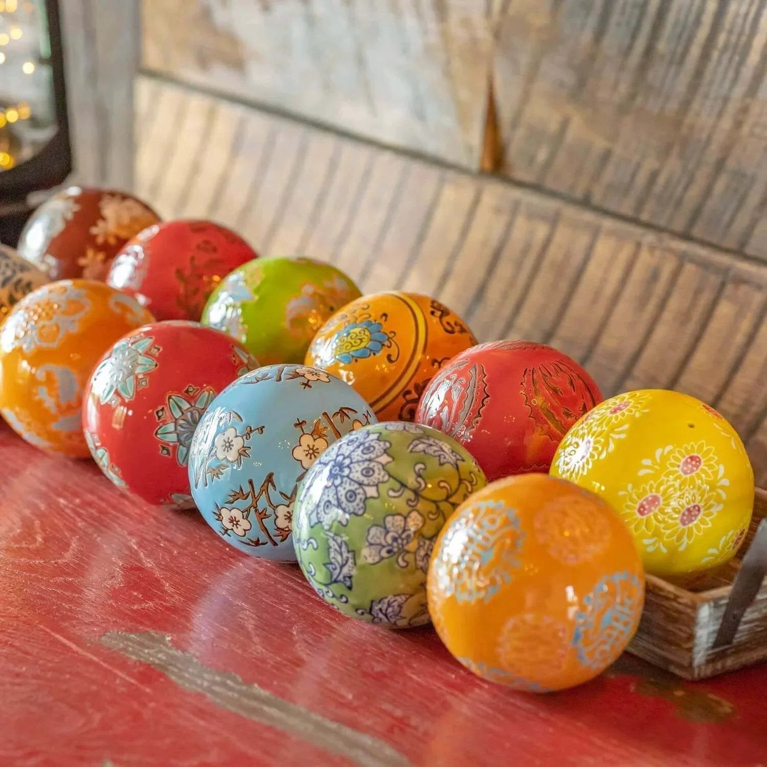 Pack of 12, 4-Inch Decorative Ceramic Porcelain Sailor Balls Tsugo Collection - Colorful Balls on display